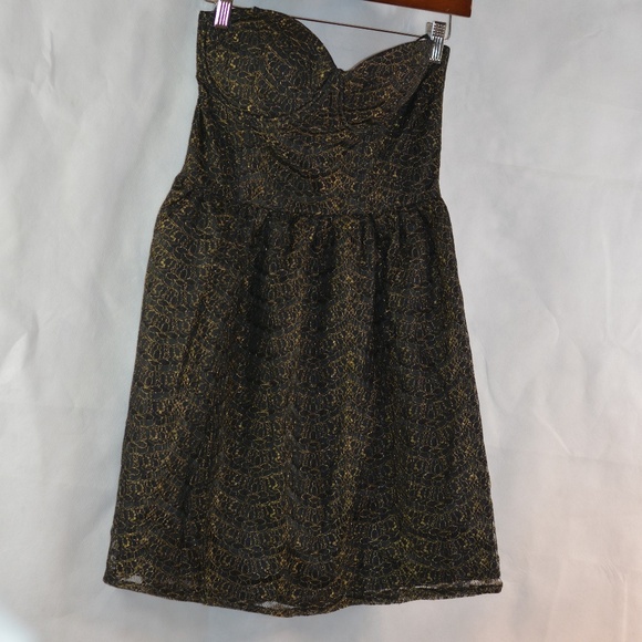 Black and Gold Lace Corset Style Dress SZ M Minuet NWT - Picture 3 of 6